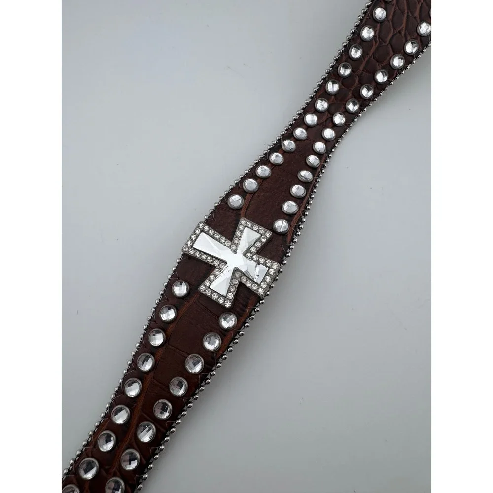 Blazin‎ Roxx Brown Genuine Leather Rhinestone Embellished Western Belt Size L